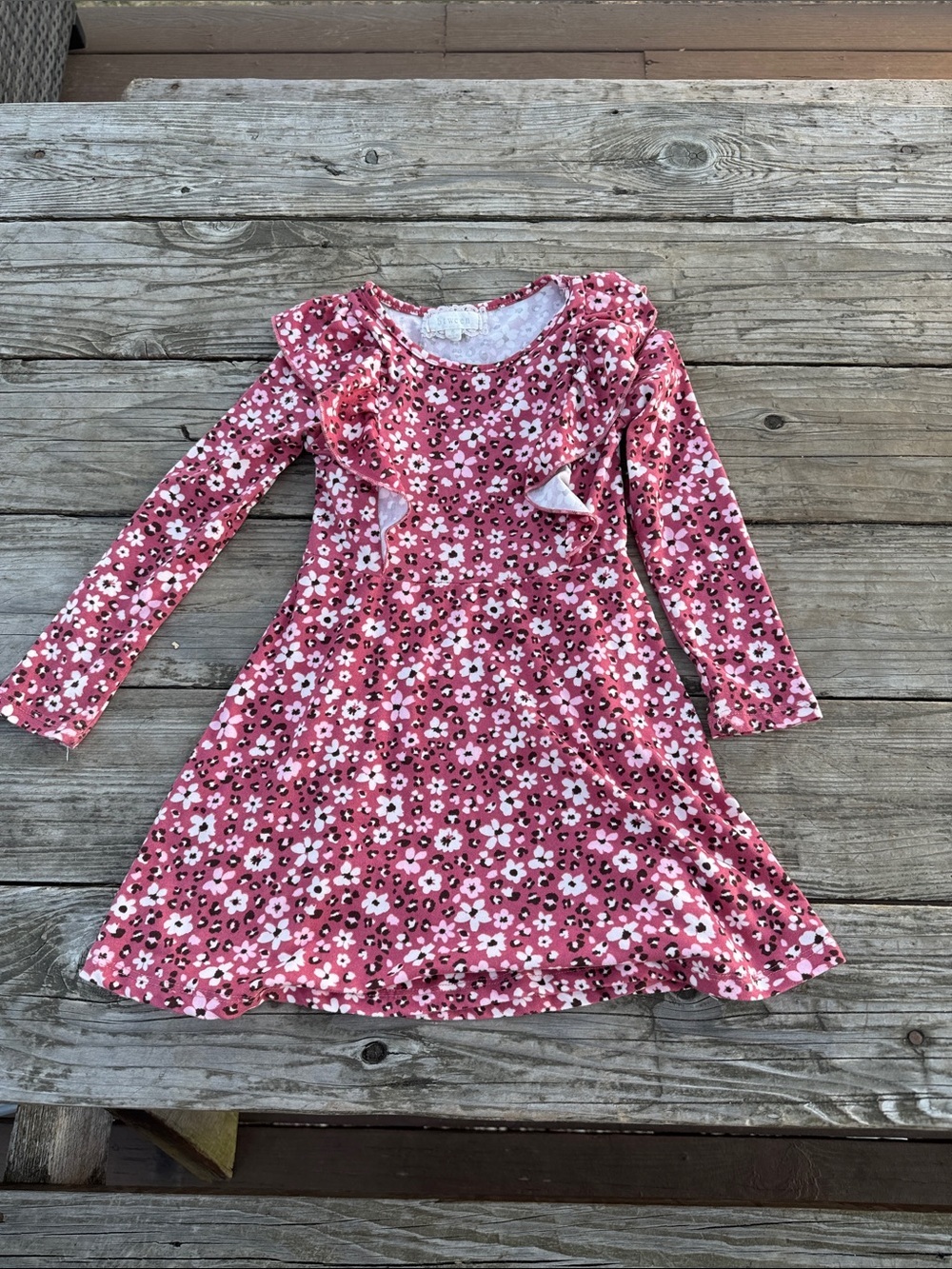 btween Mauve Floral Ruffle-Front Casual Dress size 5